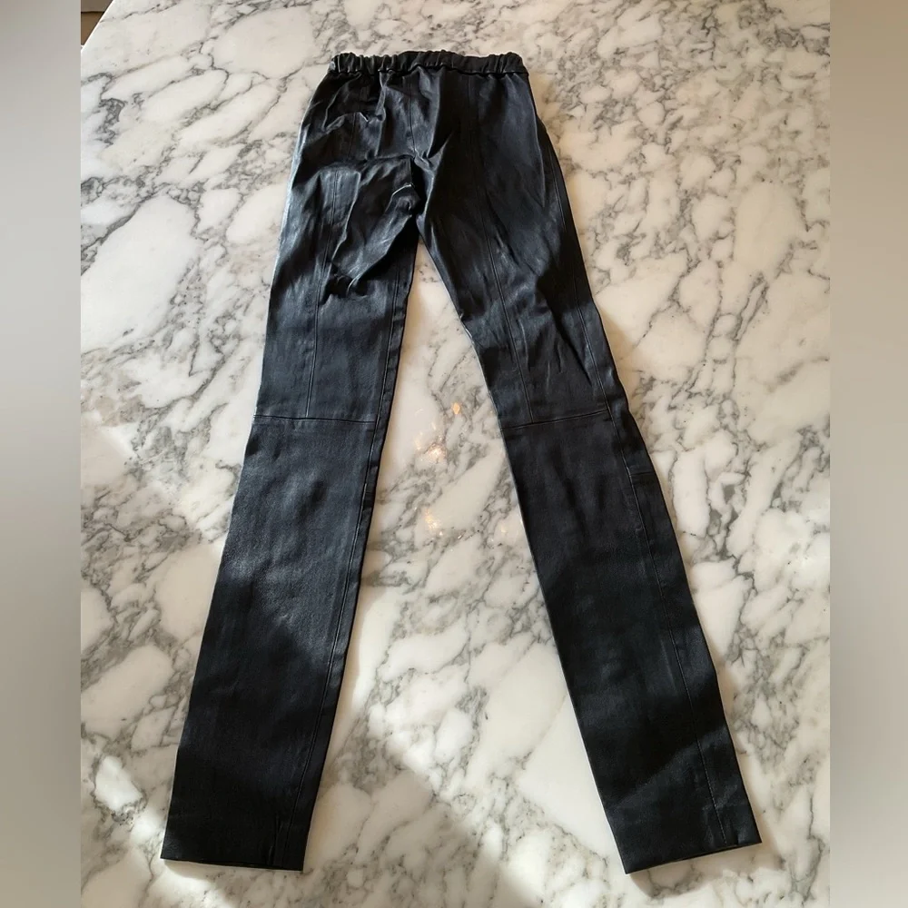 NWOT J Crew Collection Black 100% Leather Stretch Legging Sz 000 seam separated